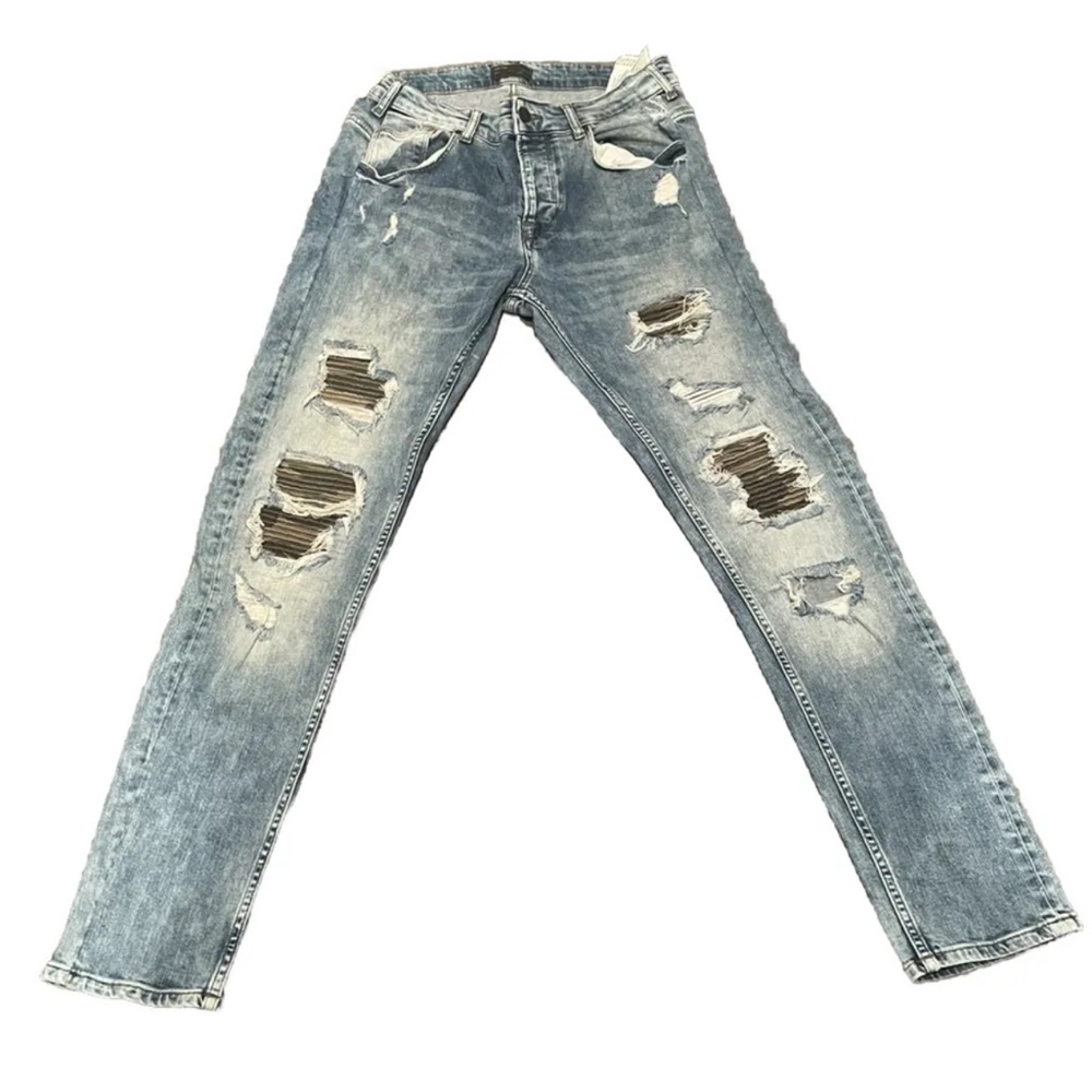 Zara Camo Patch Ripped Jeans 34W